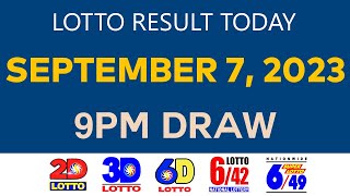 Lotto Result Today SEPTEMBER 07 2023 9pm Ez2 Swertres 2D 3D 6D 6/42 6/49 PCSO