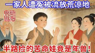 一家人遭冤被流放荒凉地，半路捡回的苦命娃竟是年兽投胎！这小祖宗显神通治好了大瘟疫，设巧计捉拿了黑心贼，带着受罪的全家否极泰来，日子过得比蜜还甜！#民間故事 #傳統文化 #原創虛構 #槐樹下聽書