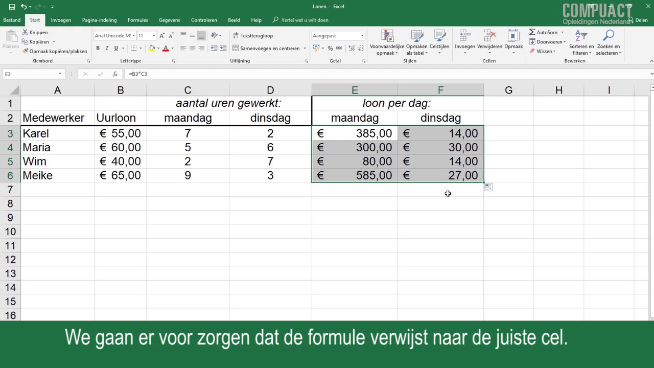 Excel berekening met absolute kolom - YouTube