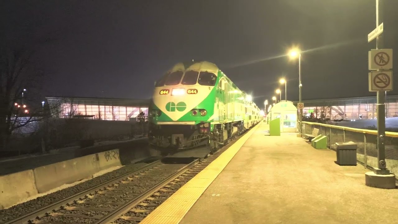 GO Train MP40PH 644 Arriving And Departure Downsview Park GO Station Pulling 12 Cars New Cab Car 330