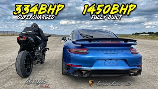 HYPER BIKE vs TUNED 911 ..1450HP 911 TURBO vs 334HP KAWASAKI H2