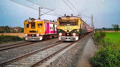Local trains crossing at Curve | Different types & liveries Colourful EMU Local train Crossing | ER