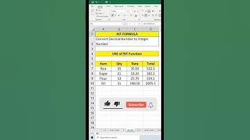 shorts Excel Int Formula | Exel formula and functions #excelshorts #youtubeshorts