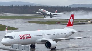 Takeoffs Zurich Airport grosse Flugzeuge 4K Planespotting bei Regen 🌧️ 2024