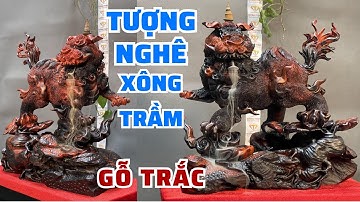 Cặp tượng Nghê Xông Trầm gỗ Trắc đỏ đen cao cấp #tuonggotrac