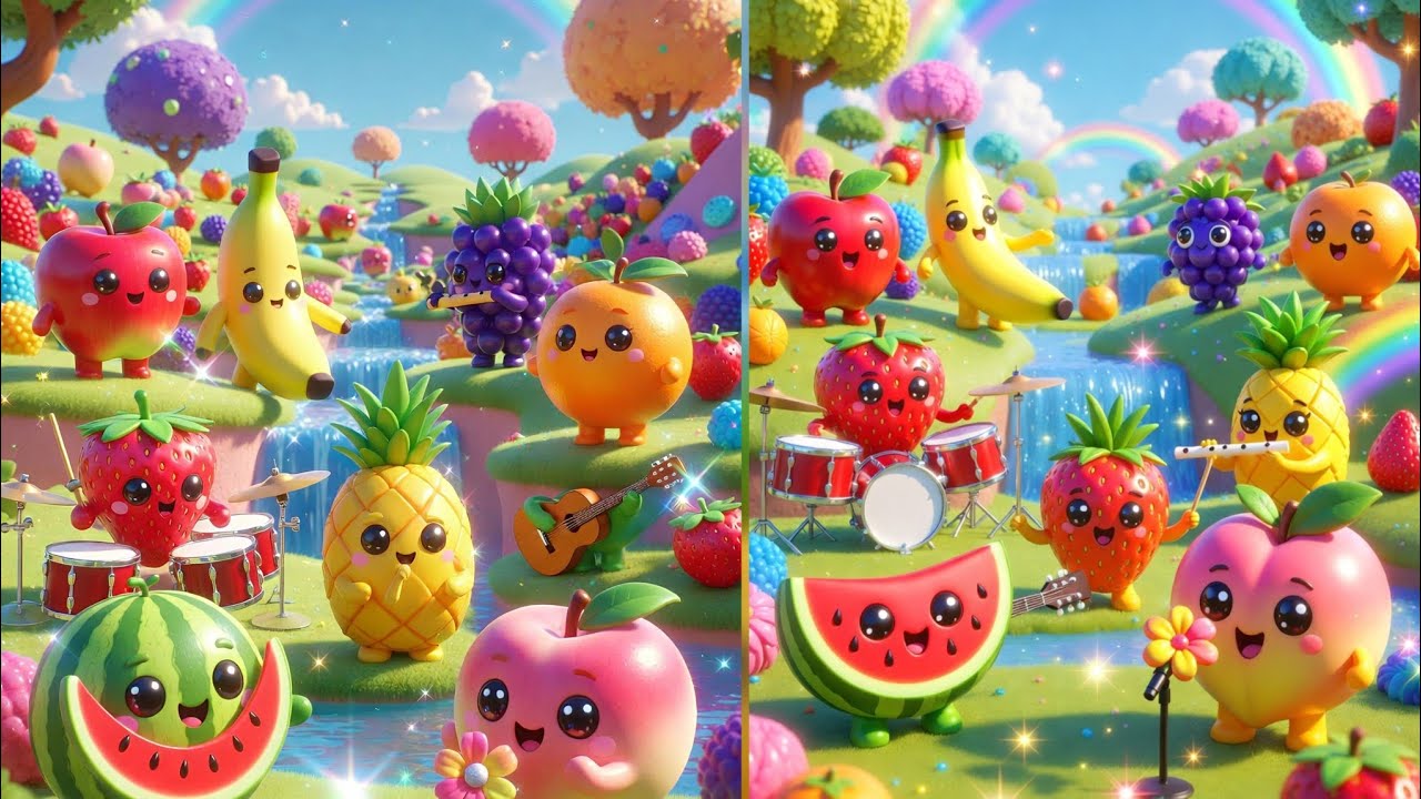 Fruit Friends Play 🍎🍓🍉 | Kids Colourful Animation Video Song | Fun Folk Tales 🌈🎊