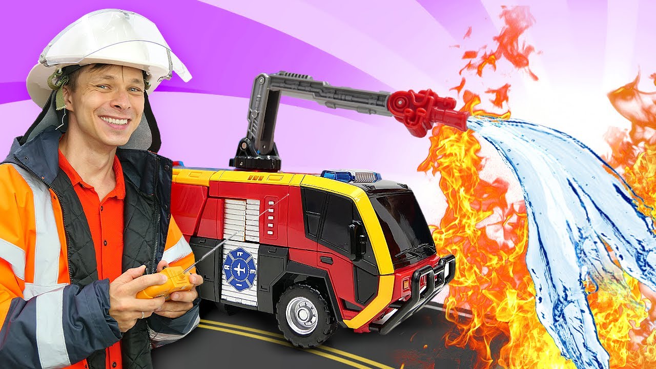 ⁣Игры для мальчиков в пожарных и пожарную машинку. Машинки и Тоботы тушат пожар | Мультики