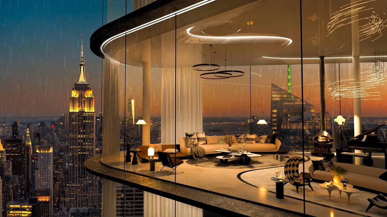 ⁣Cozy Luxury Apartments New York | Rain On Window | Relaxing Background 4k Jazz Music | Sleep, Chill