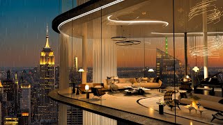 Cozy Luxury Apartments New York | Rain On Window | Relaxing Background 4k Jazz Music | Sleep, Chill