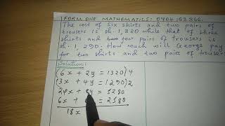 FORM ONE MATHEMATICS. SIMULTANEOUS EQUATIONS.