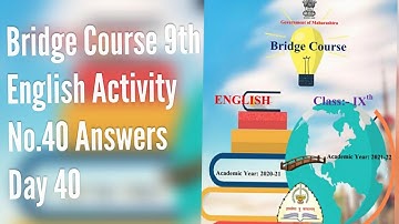 Bridge Course 9th English | Activity No.40 Answers | Day 40 | Bridge Course 9th Standard |