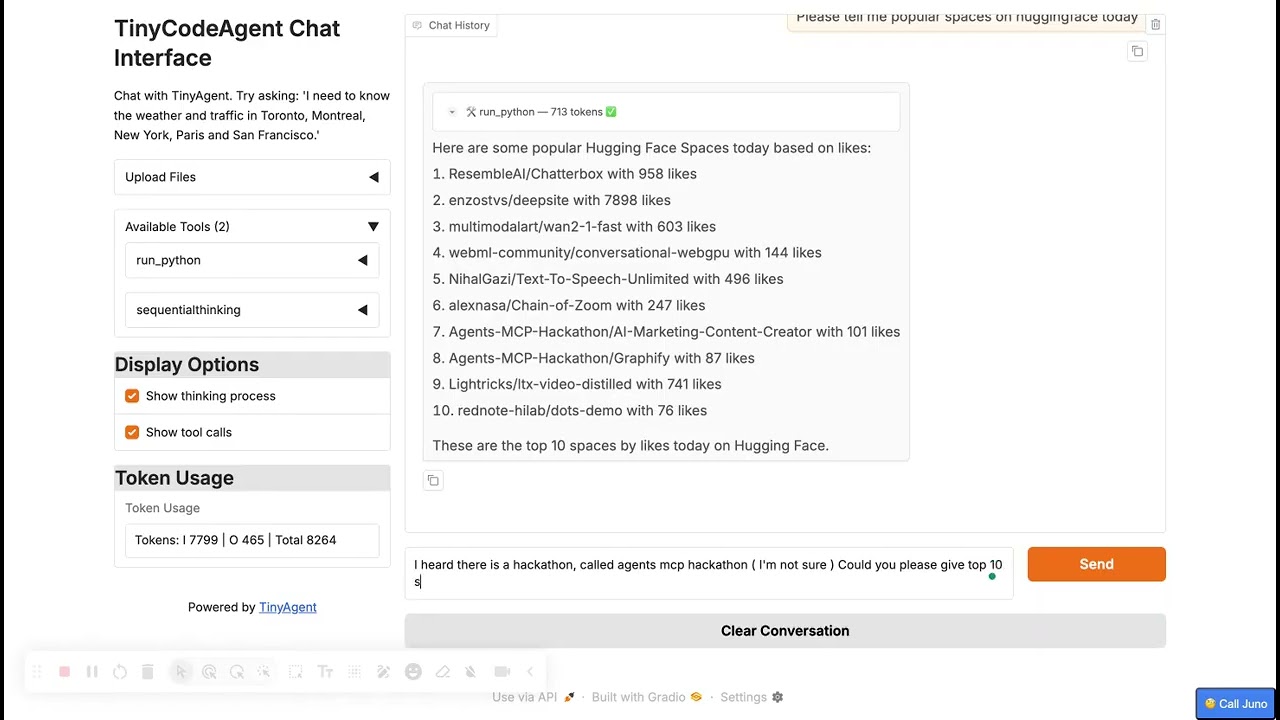 TinyCodeAgent Demo, Think in Python and Building its Own Tools