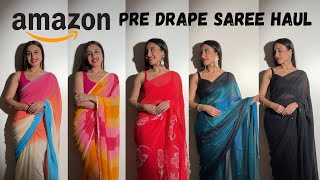 Pre Drape Sarees From Amazon | 1 minute Saree haul| Easy Saree Draping | Kishveen Kaur