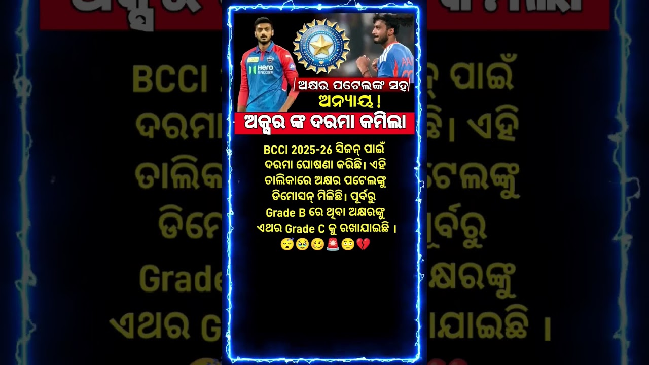 Axar Patel Demoted in BCCI Central Contract 2025–26💔