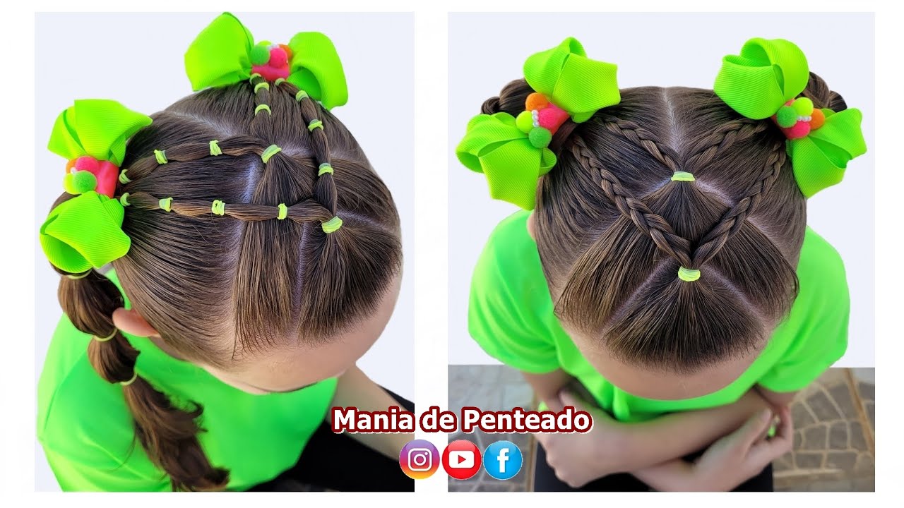 Penteado Coração em Tranças ou Liguinhas | Easy Heart Hairstyle with Braids or Elastics for Girls 😍🥰