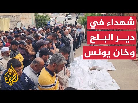 تشييع جثامين شهداء إثر قصف إسرائيلي على دير البلح وخان يونس