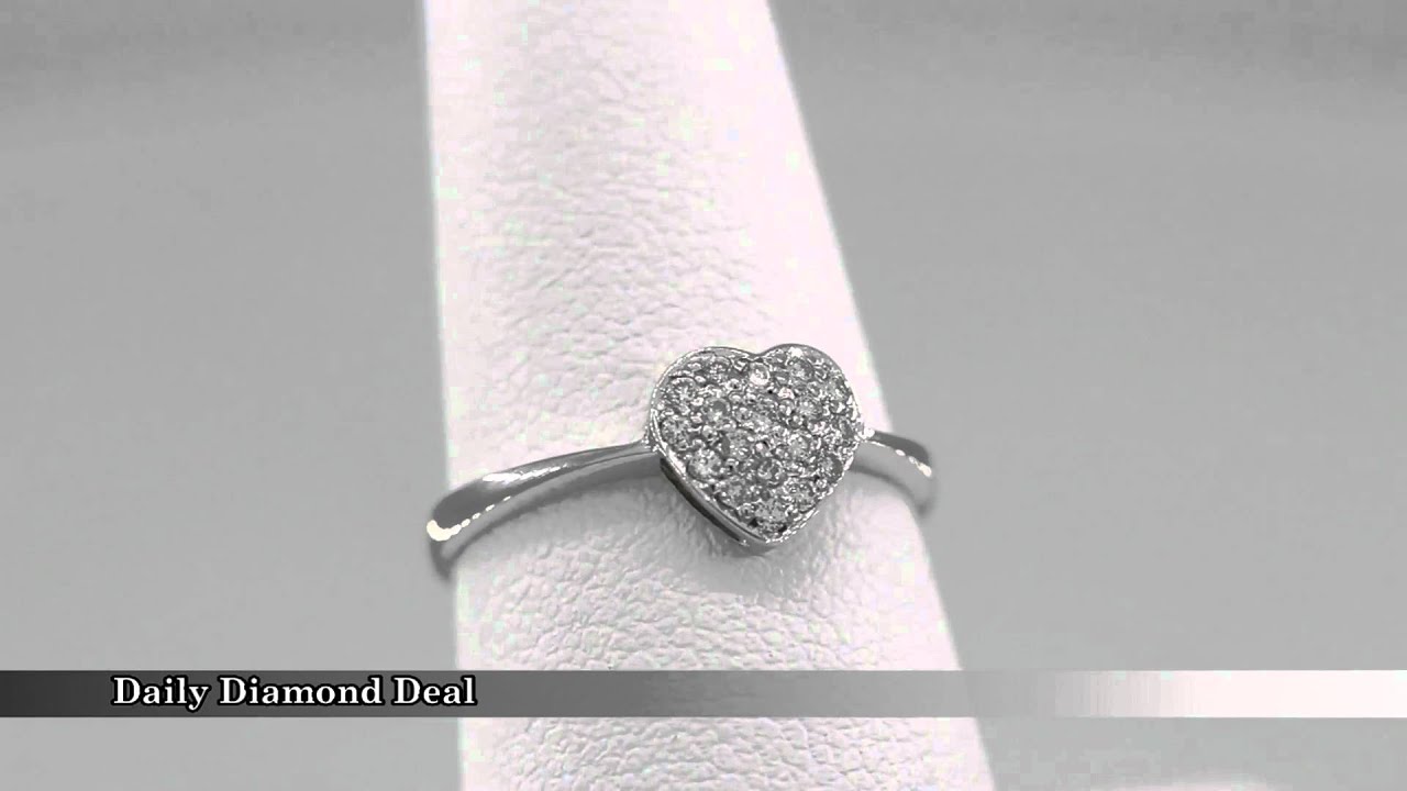 14K White Gold Womens Diamond Heart Ring 0.25 CT - YouTube