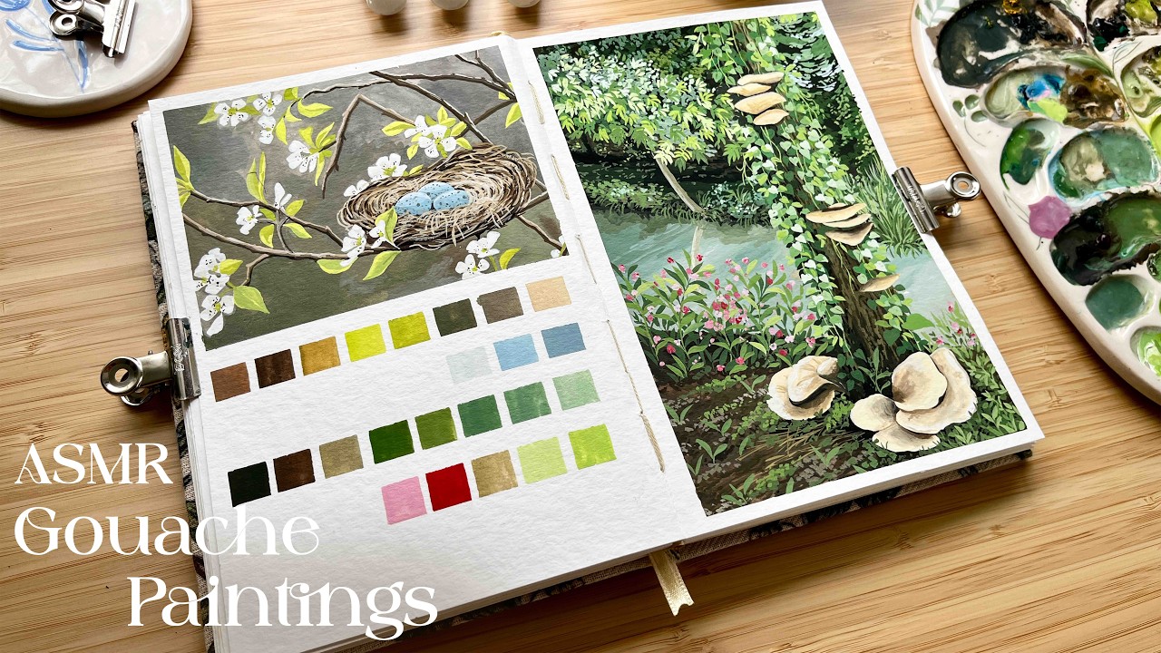 ASMR Painting | First Gouache Landscape in My New Home 🌱