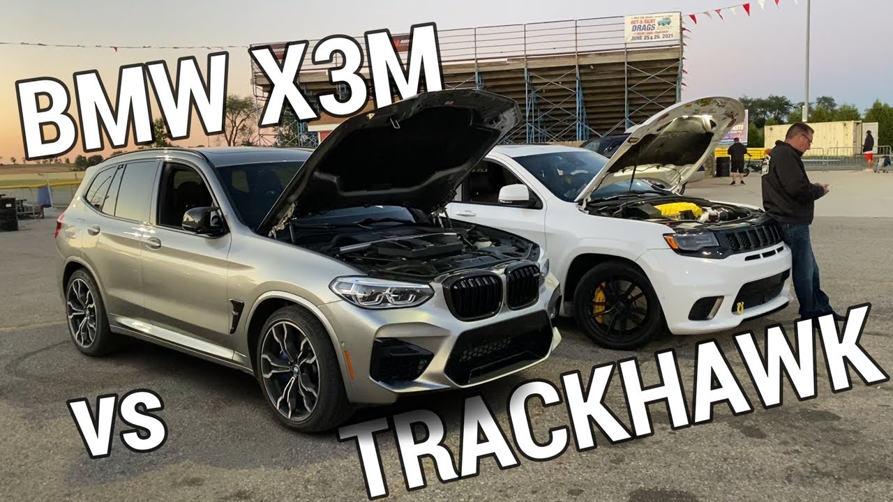BMW X3M vs Jeep Trackhawk 1/4 Mile Drag Races YouTube