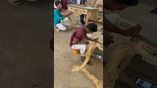 Sanding work on wooden carved console tables by our skilled artisians.