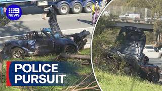 Stolen vehicle loses control after wild police chase | 9 News Australia