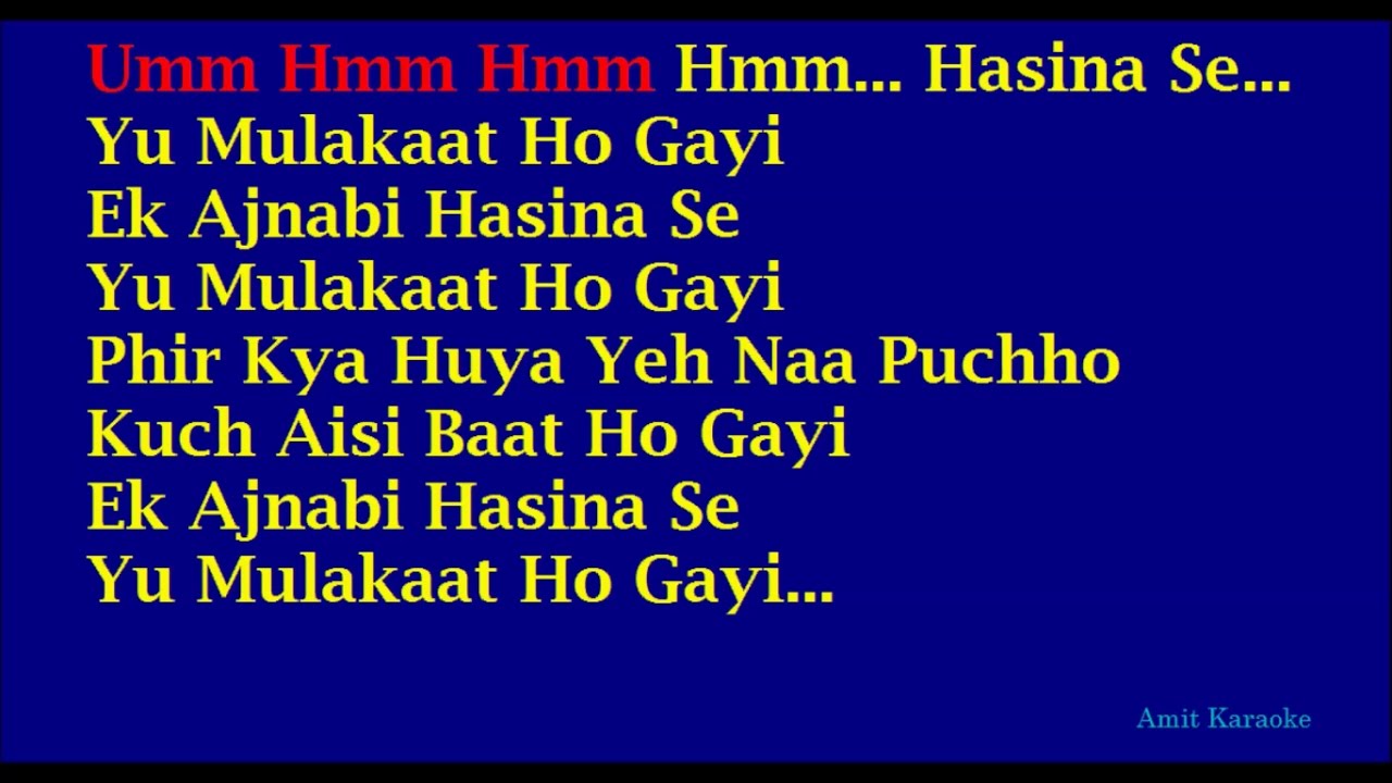 Ek Ajnabi Hasina Se   Kishore Kumar Hindi Full Karaoke with Lyrics