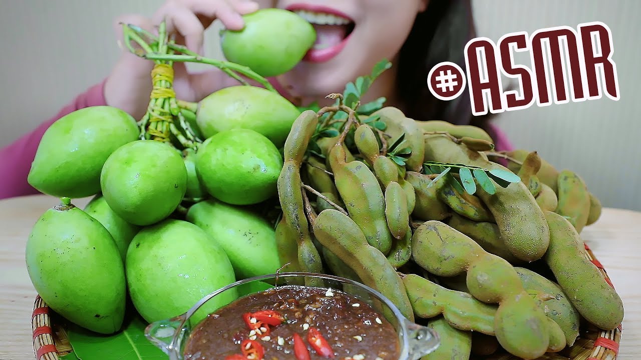 ASMR EXTREME SOUR MANGO & TAMARIND in Thai Shrimp Paste Dipping,CRUNCHY EATING SOUNDS | LINH-ASMR
