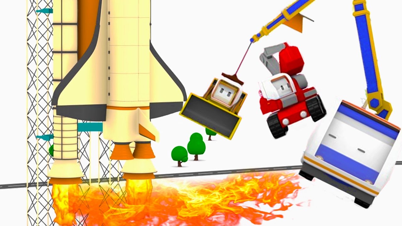 O Foguete - Mini Caminhões: retroescavadeira, guindaste, escavadeira | Desenhos animados educacional