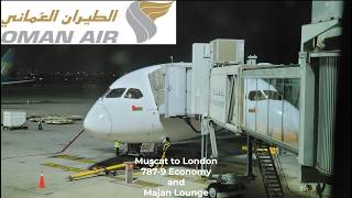 Oman Air Economy Boeing 787-9 WY103 Muscat to London in 2026.