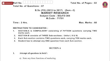 BSC 3RD SEM FD MARKET RESEARCH NOV 2019 | PTU