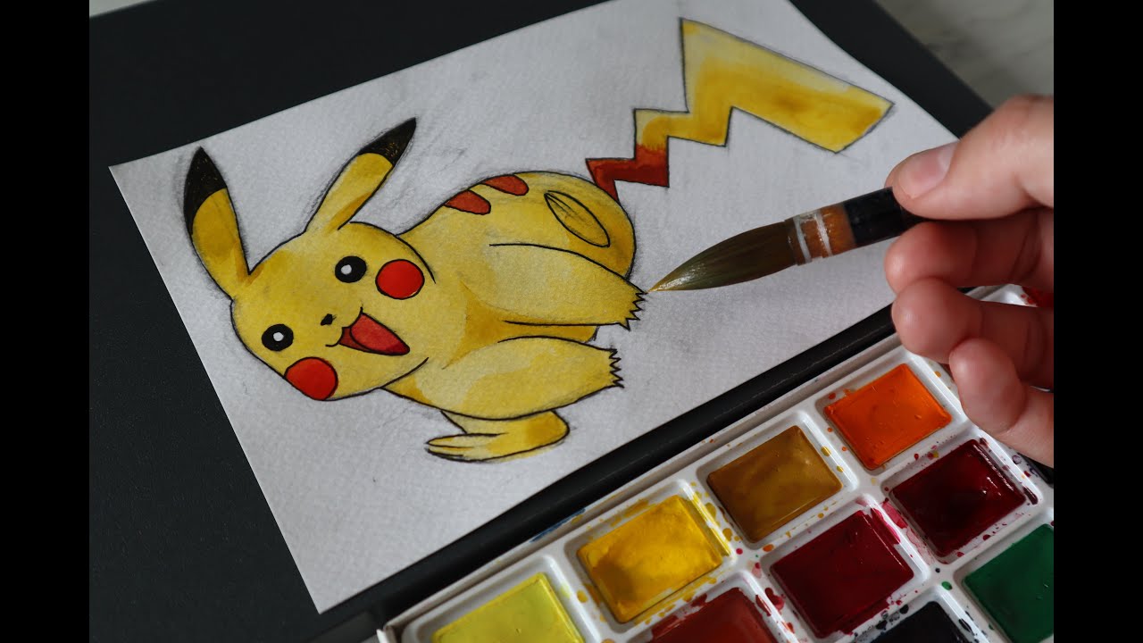 How to draw a Pokémon PIKACHU. Watercolor easy. - YouTube