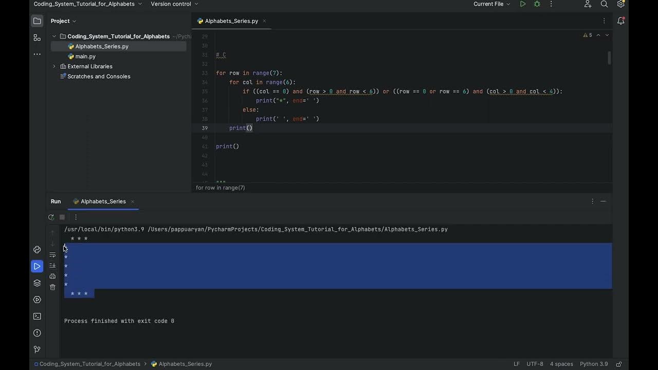 C star pattern | for loop star patterns |python3 alphabets star | B ...