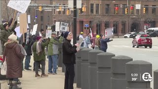 Protestors demonstrate outside federal courthouse in Cleveland against Trump administration policies