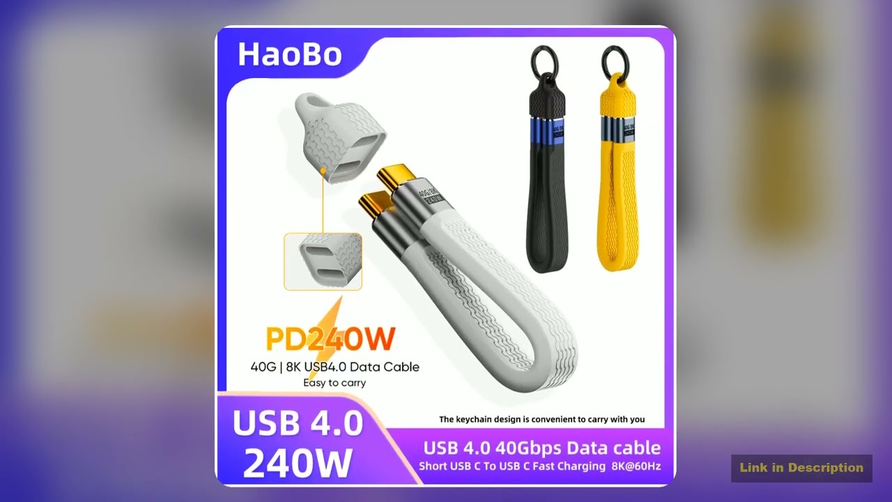 Keychain 240W 40Gbps USB4 Short USB C To USB C Cable Fast Charging TypeC to USB C Data Transfer 8K