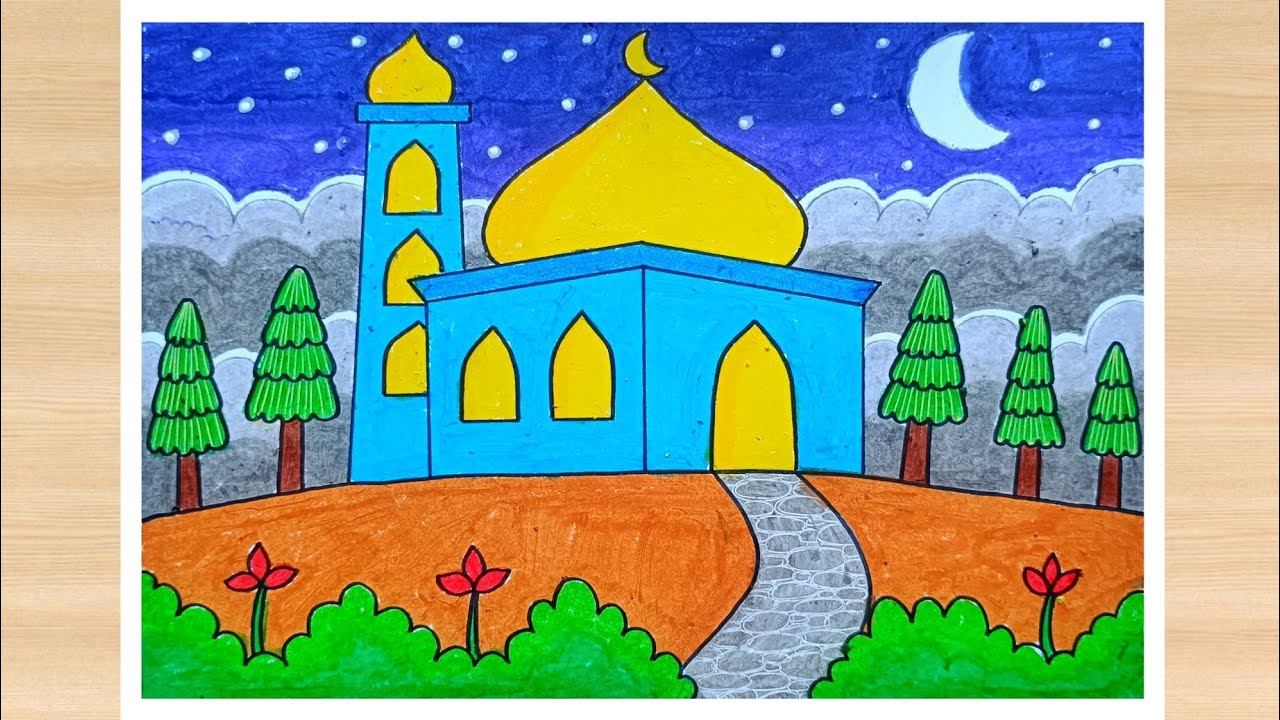 Cara Mewarnai Masjid yang Bagus | Gradasi Warna dengan Gel Crayon