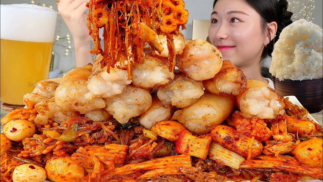ASMR 대창 올린 마라샹궈 밥 맥주한잔🍺 야식은 역시 이거죠😆👍🏻 리얼먹방 :) the beef tripe , Malaxianguo MUKBANG