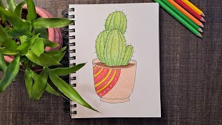 How To Draw A Catcus Easy Pencil Colour Drawing Easy Catcus Drawing