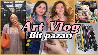 ART VLOG | BİT PAZARINDA KIRTASİYE ALIŞVERİŞİ | 2 liralık suluboya ile çizim