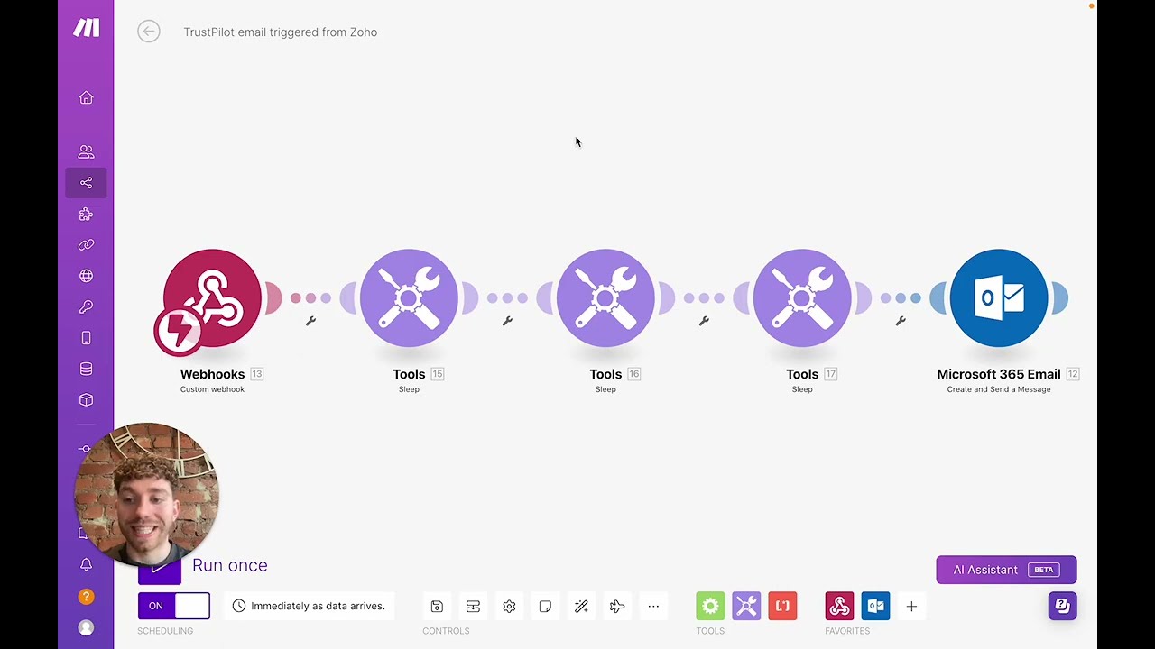 The workflow I created to automatically send TrustPilot review requests for my client
