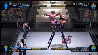 Fatal 4 way match the undertaker vs triple h vs the rock vs goldberg