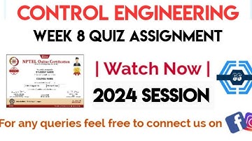 Control engineering Week 8 Quiz Answer Solution | NPTEL 2024 | SWAYAM