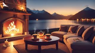 Cozy Lake House Fireplace Ambience Crackling Fire Sounds 🔥 Mountain Cabin Fireplace Noises for Sleep