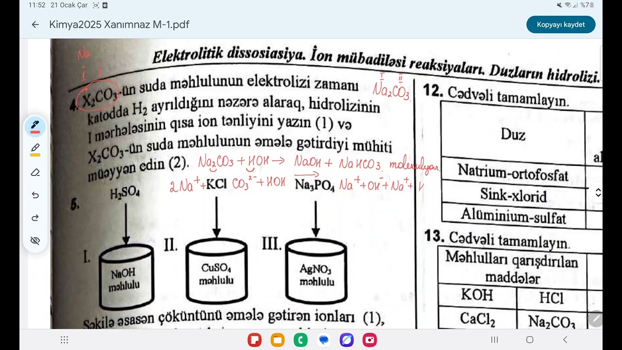 Elektrolitik dissosiasiya,ion mubadile,elektroliz,hidroliz etrafli yazi yeni toplu