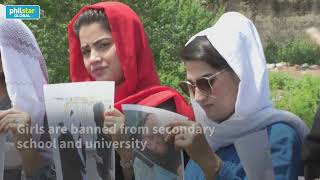 Afghan women protest in Pakistan on Taliban anniversary