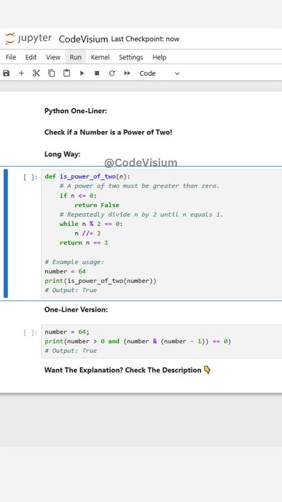 Python One-Liner: Check if a Number is a Power of Two! 🔢 #PythonTips # ...