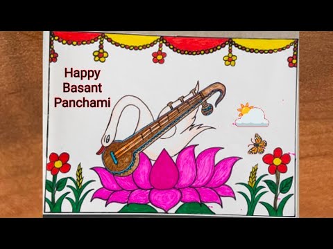Basant Panchami drawing easy / Basant Panchami poster drawing / Lotus ...