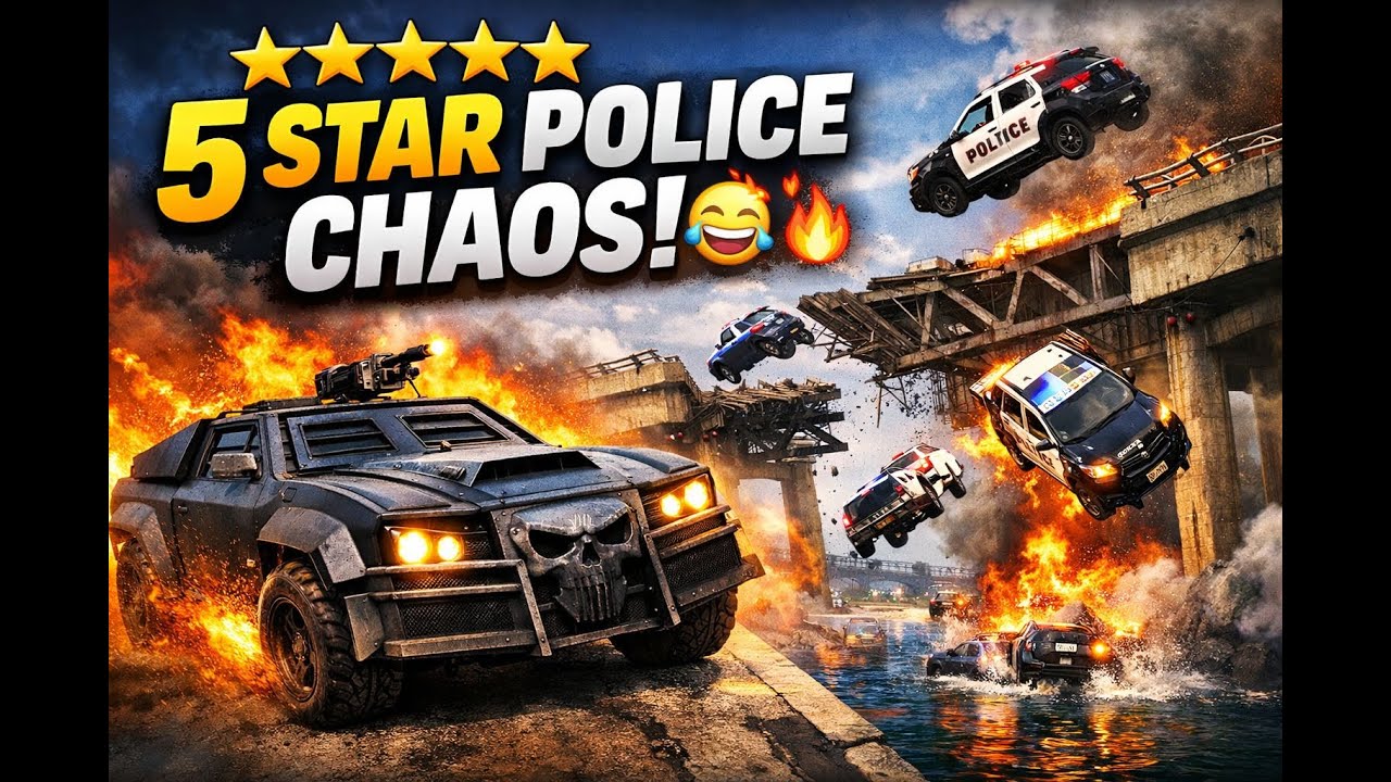 GTA V | Death Car vs 5 Star Police 😂 | Funny Bridge Chaos | Epic Moments | Sunil Gaming Hub