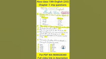 Snake Bite II 202 Nios II Chapter-1 II All important Questions with Answers II Class-10 nios english