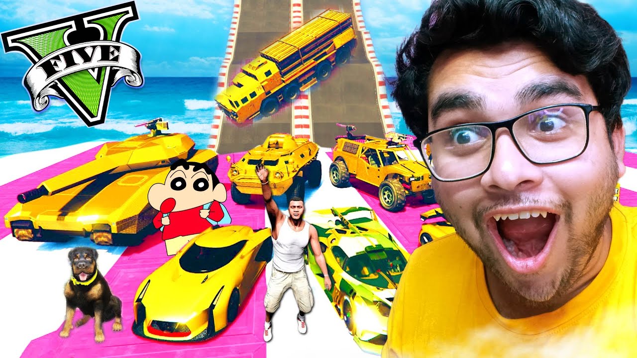 GTA V : Franklin Testing LUXURY GOLD CARS vs MASSIVE SPEED BUMPS ...