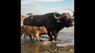 A Mother Buffalo's Life or Death Test Protecting Her Calf from a Gang of Crocodiles＃Buffalo＃river#ai
